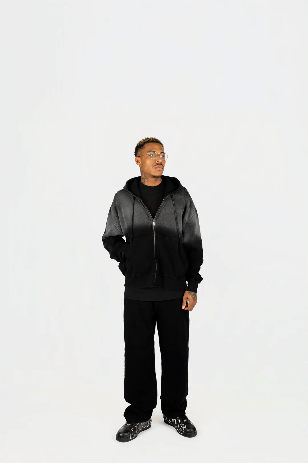 Faded Thermal Hoodie - Black