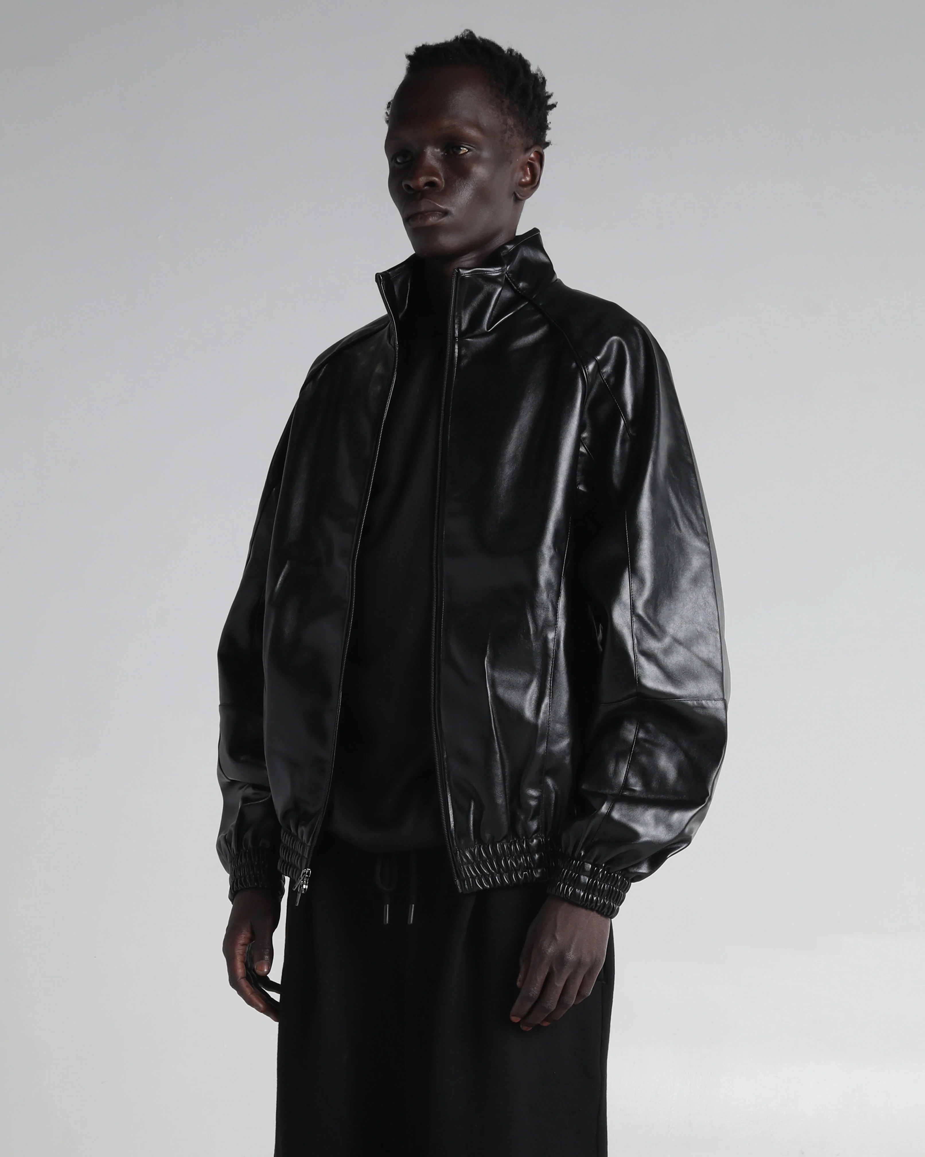 Prime Leather Varsity Jacket - Black