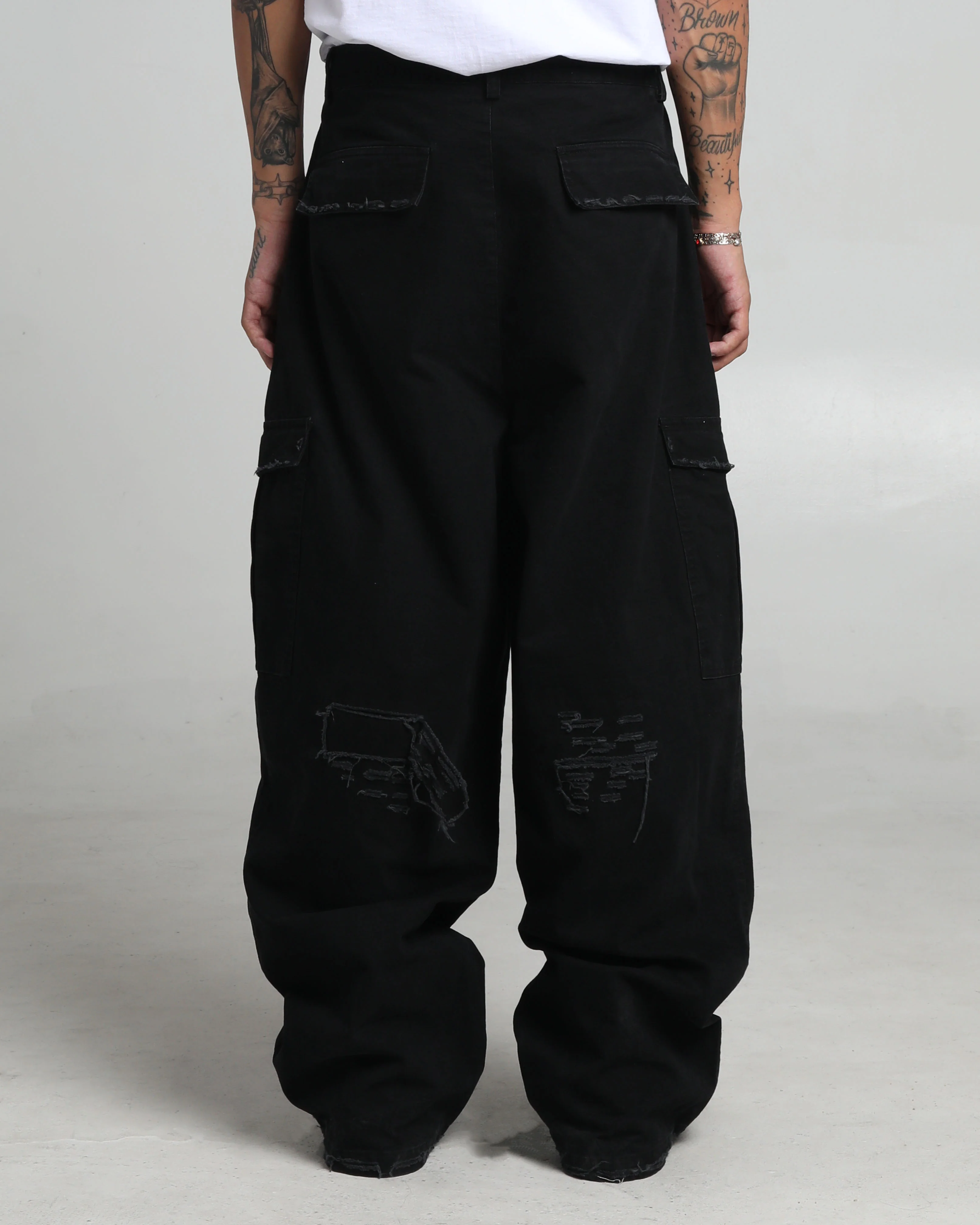 Ripped Utility Cargos Black