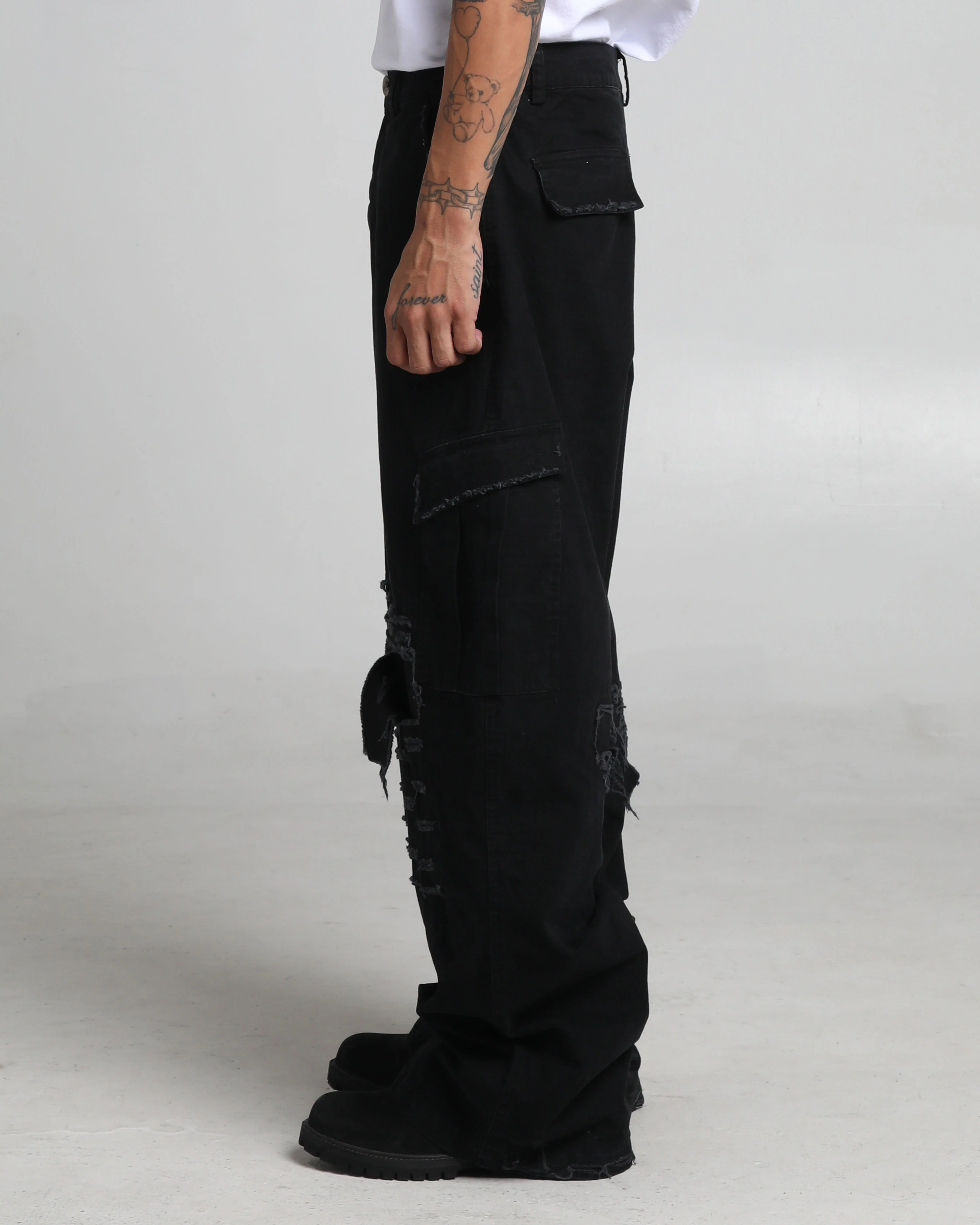 Ripped Utility Cargos Black