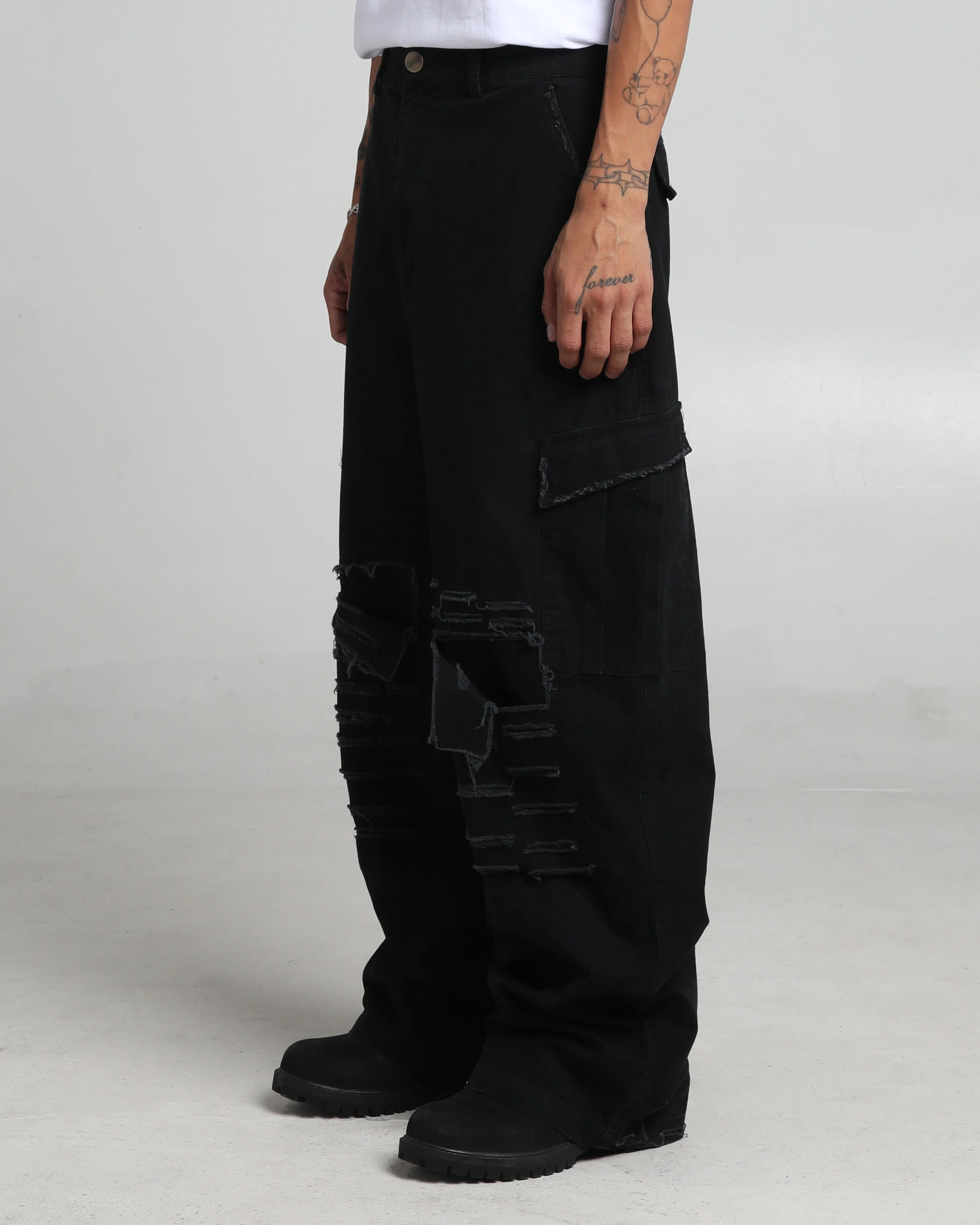 Ripped Utility Cargos Black