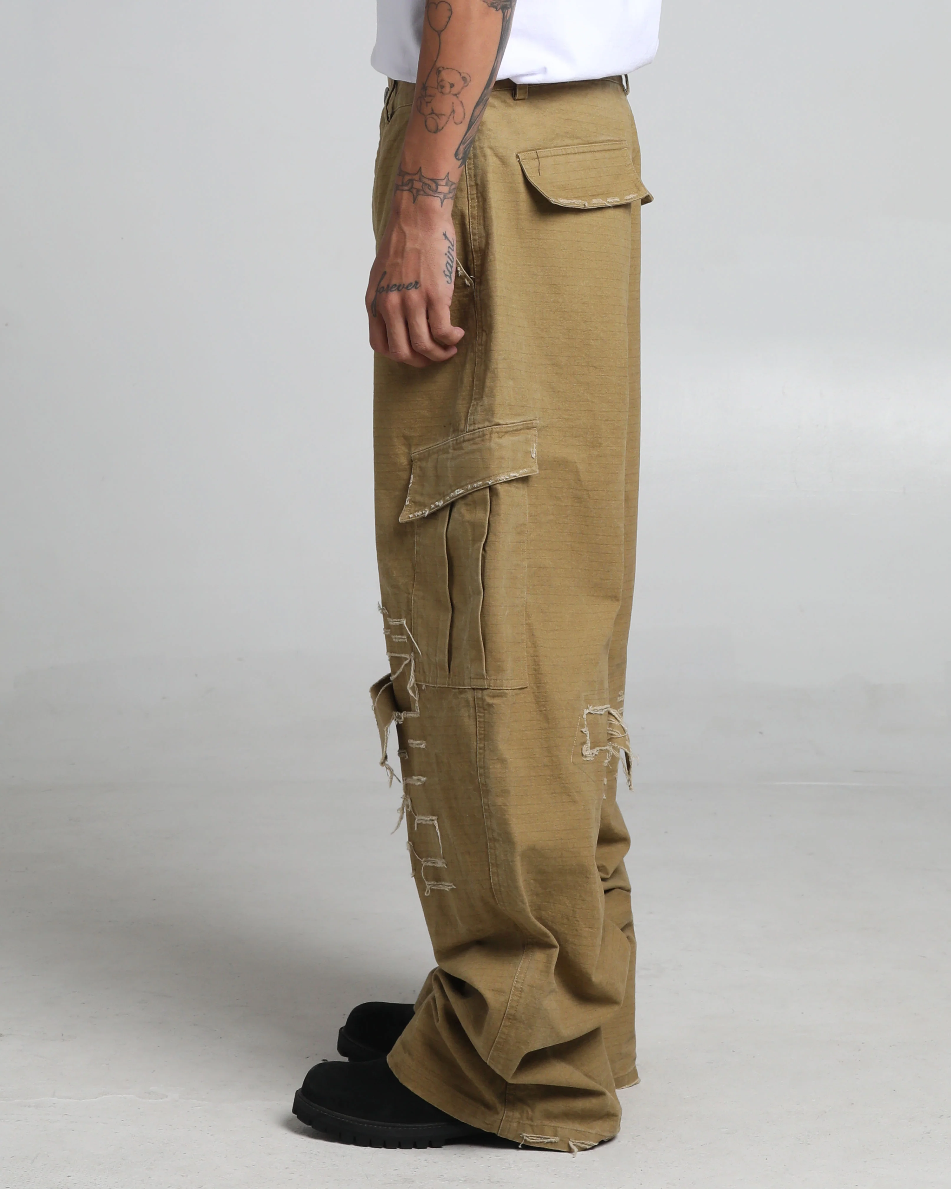 Ripped Utility Cargos Khaki
