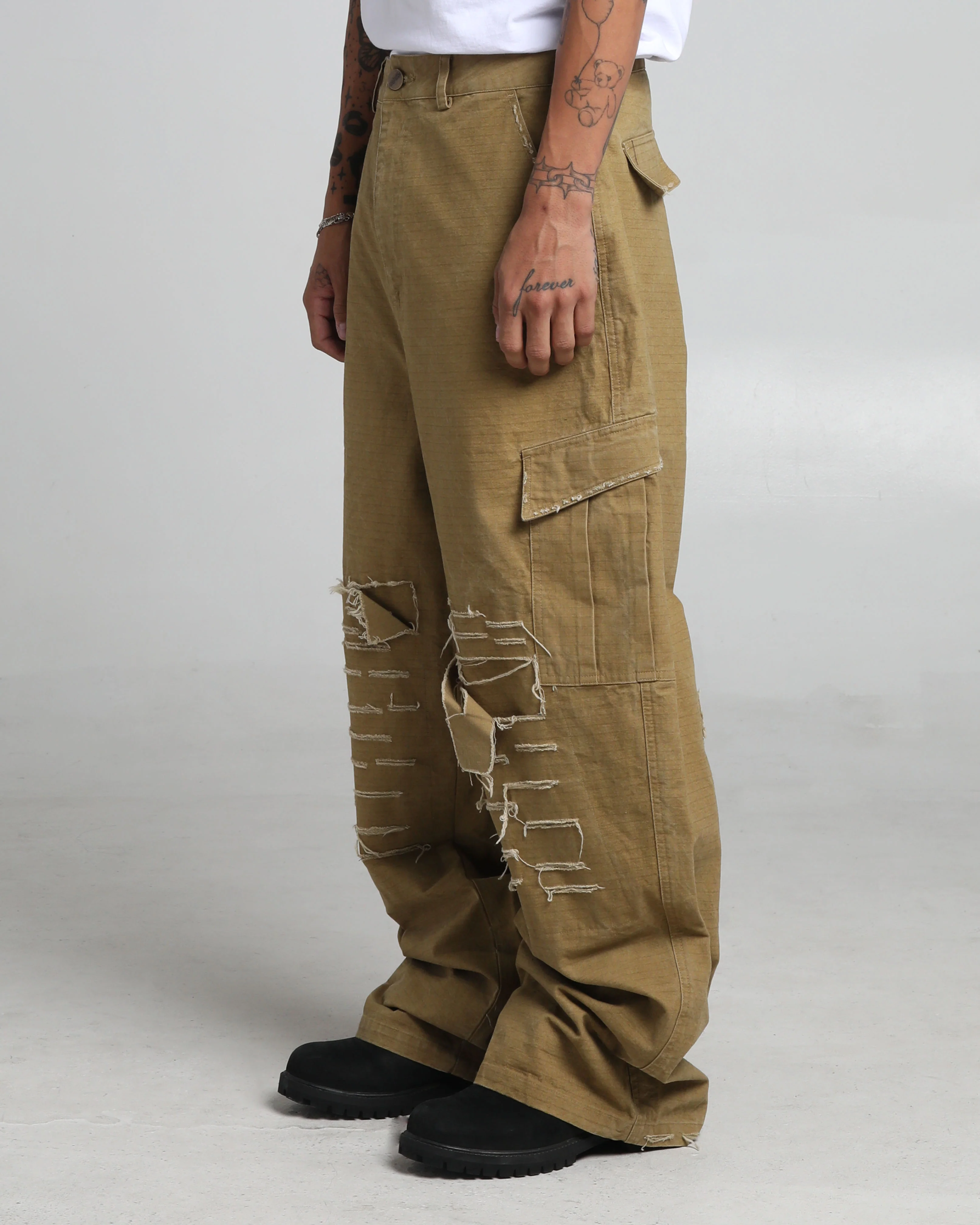 Ripped Utility Cargos Khaki