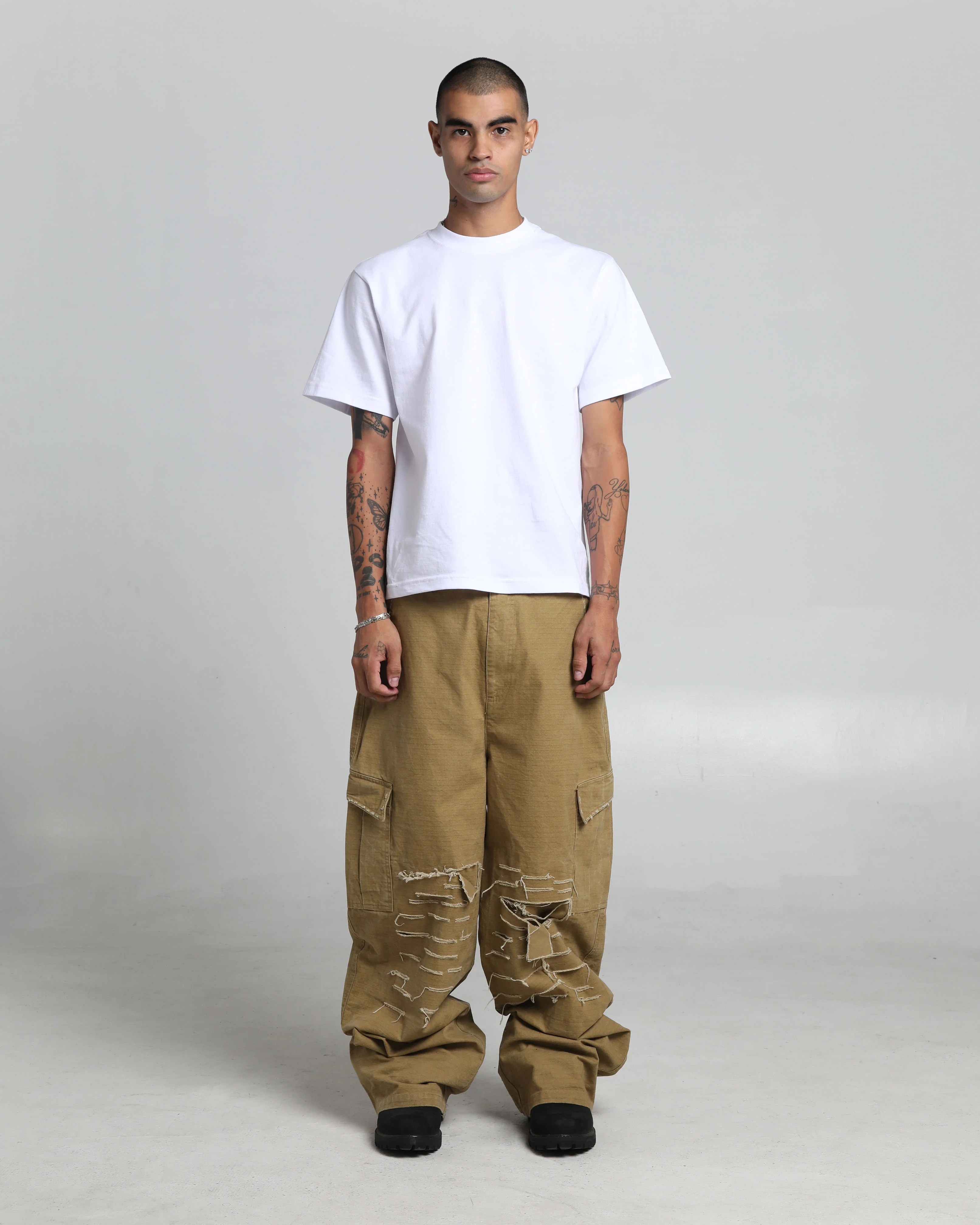 Ripped Utility Cargos Khaki